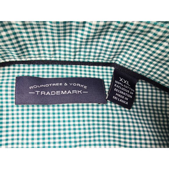 Roundtree Yorke Size 2XL Mens Green White Check Button Down Long Sleeve Shirt - Picture 4 of 8
